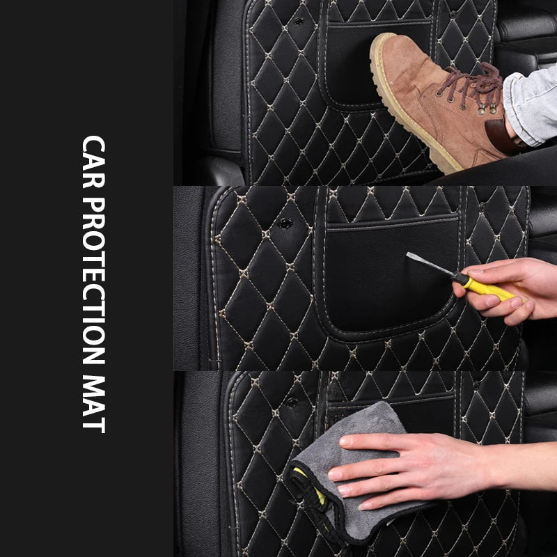 PU Leather Car Anti-Kick Mats Auto Seat Back Protector Cover Car Back Seat Organizer with Storage Pockets Interior Accessories