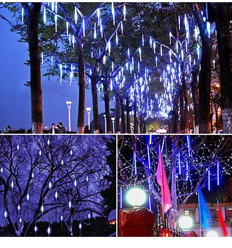 8 Tubes Meteor Shower Rain Led String Lights Street Garlands Christmas Tree Decorations for Outdoor New Year Fairy Garden Lights 