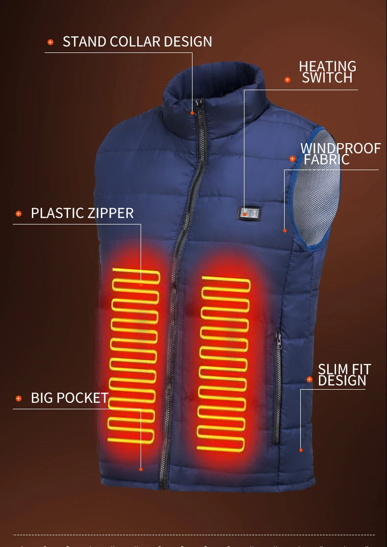 9 Heated Vest Zones Electric Heated Jackets Men Women Sportswear Heated Coat Graphene Heat Coat USB Heating Jacket For Camping 