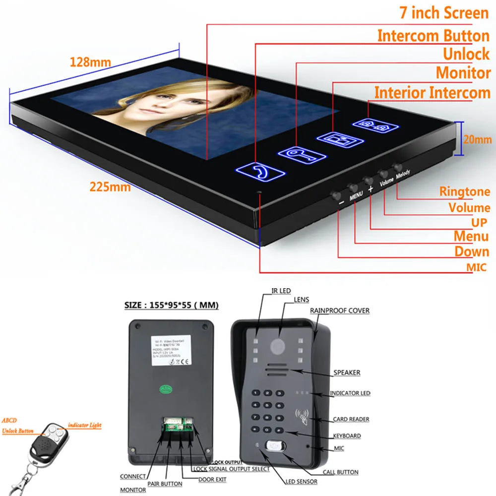 7inch Video Door Phone Intercom Doorbell With RFID Password IR-CUT 1000TV Line Camera Wireless Remote Access Control System Spy-shop.com