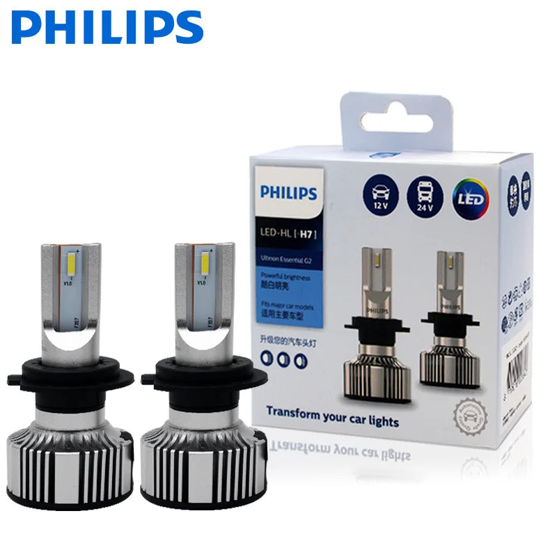 Philips Ultinon Essential G2 LED H1 H4 H7 H8 H11 H16 HB3 HB4 H1R2 9003 9005 9006 9012 6500K Auto Scheinwerfer Nebel-Lampe (2er Pack)