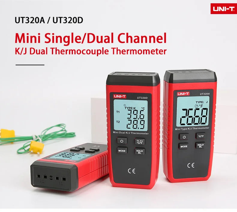 UNI-T UT320A UT320D Digital Thermometer Mini Dual Contact Thermocouple Type K J High Temperature Meter Tester -50℃ to 1200℃ 