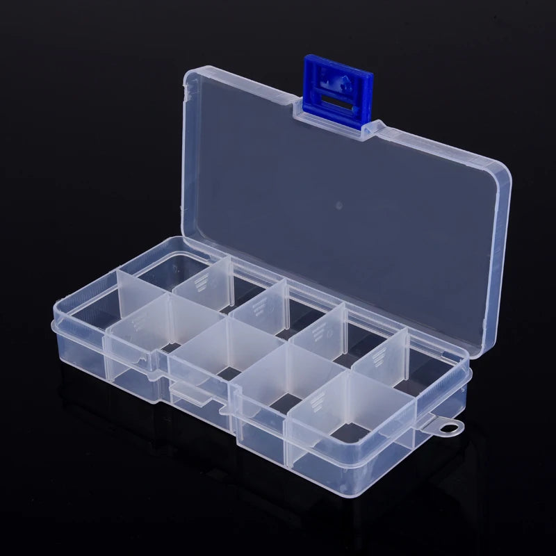 Boîte à outils à grille réglable de 10 compartiments, rangement pour pièces électroniques, vis et outils multifonctions, boîtier en plastique transparent