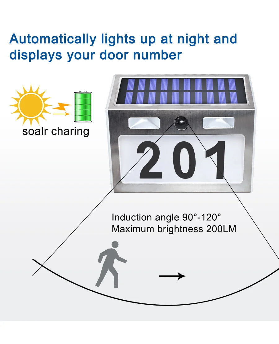 Solar House Number Plaque Light with Motion Sensor LED Lights