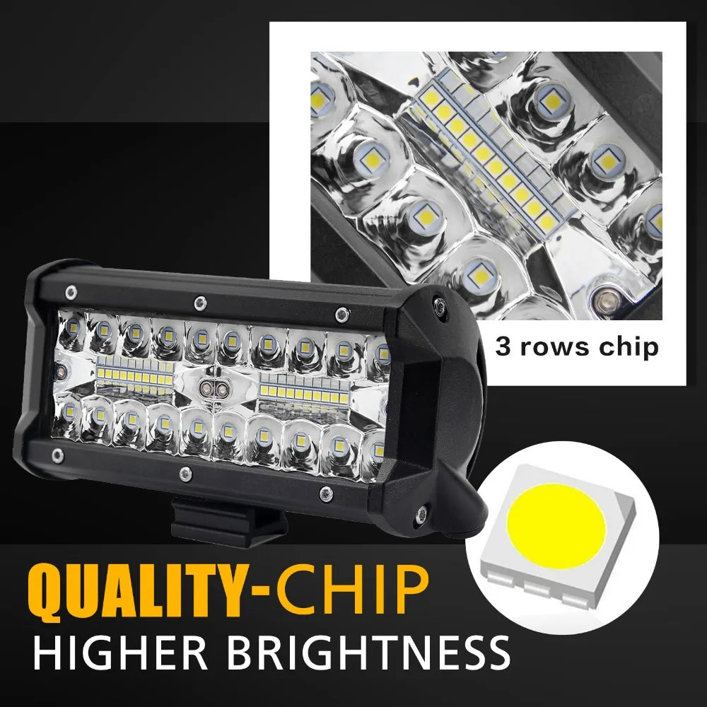 Barra de Luz de Trabalho LED CO LIGHT 4" 2 unidades 120W 7'' para Trator, Barco, Todo-o-Terreno, Camioneta, SUV, ATV, Spot, Flood Combo 12V 24V Luzes de Trabalho LED