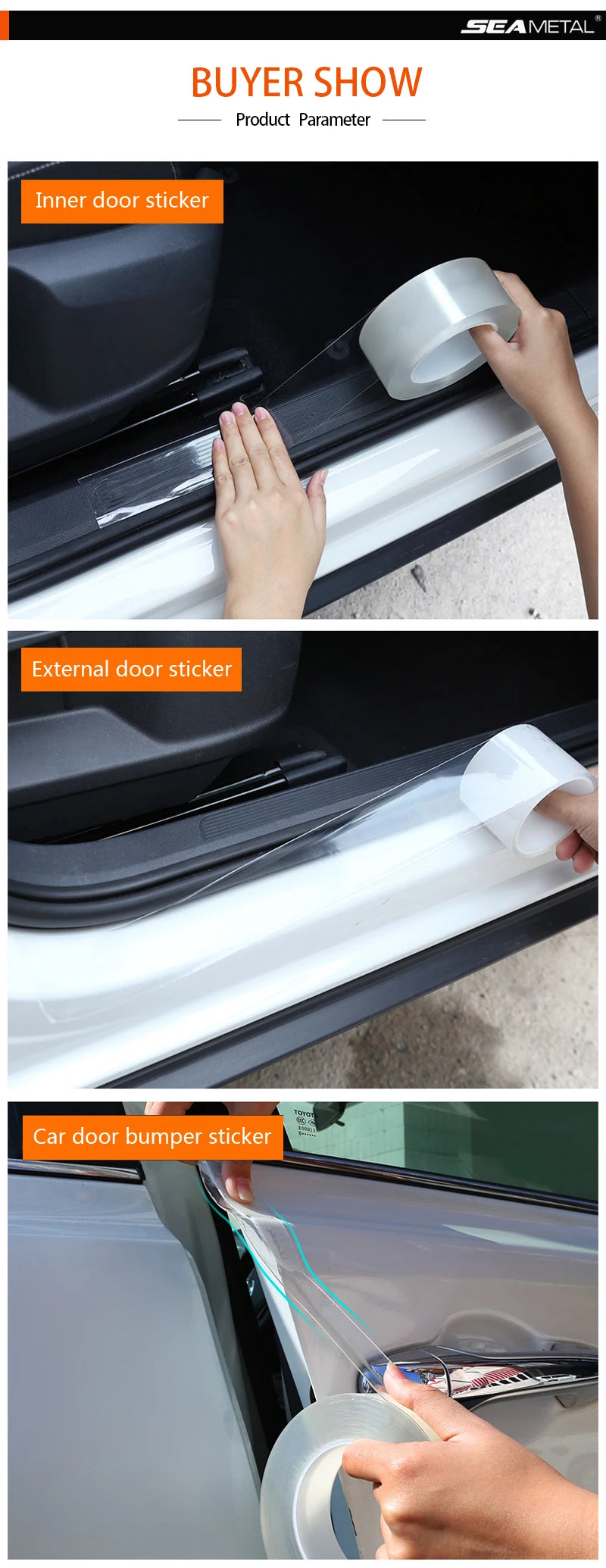 SEAMETAL Transparent Car Sticker Anti Scratch Door Sill Protective Film Free-Cutting Universal PVC Door Edge Protector Sticker