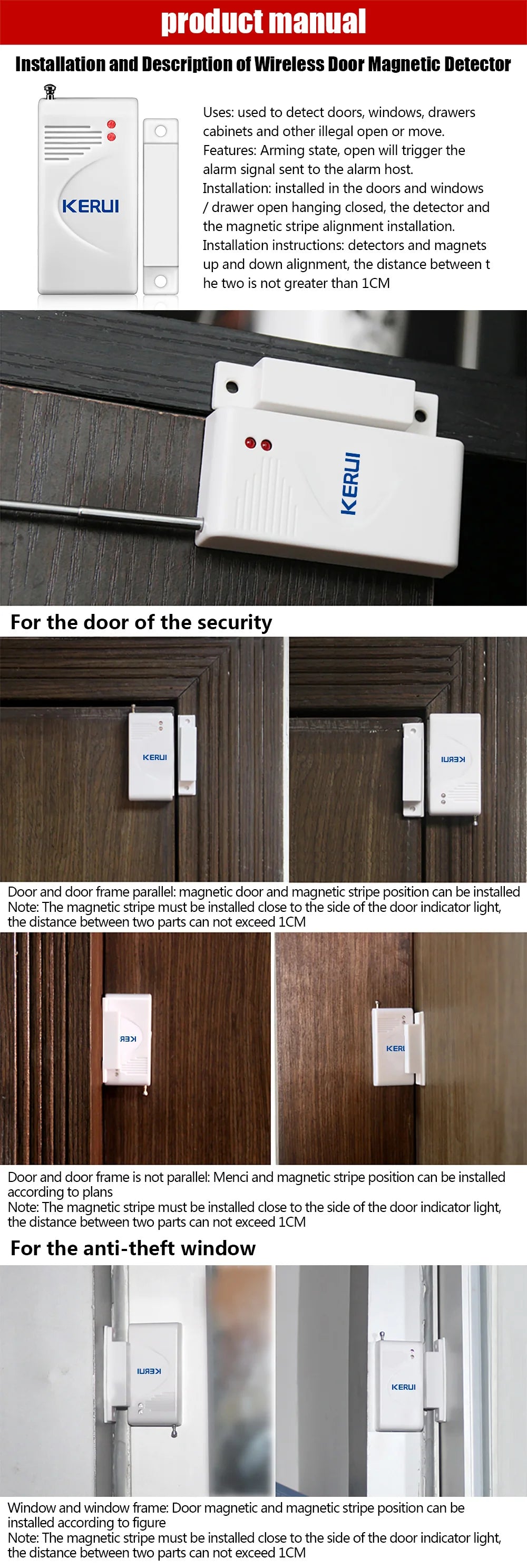 433MHz Wireless Door Window Sensor for Alarm Systems