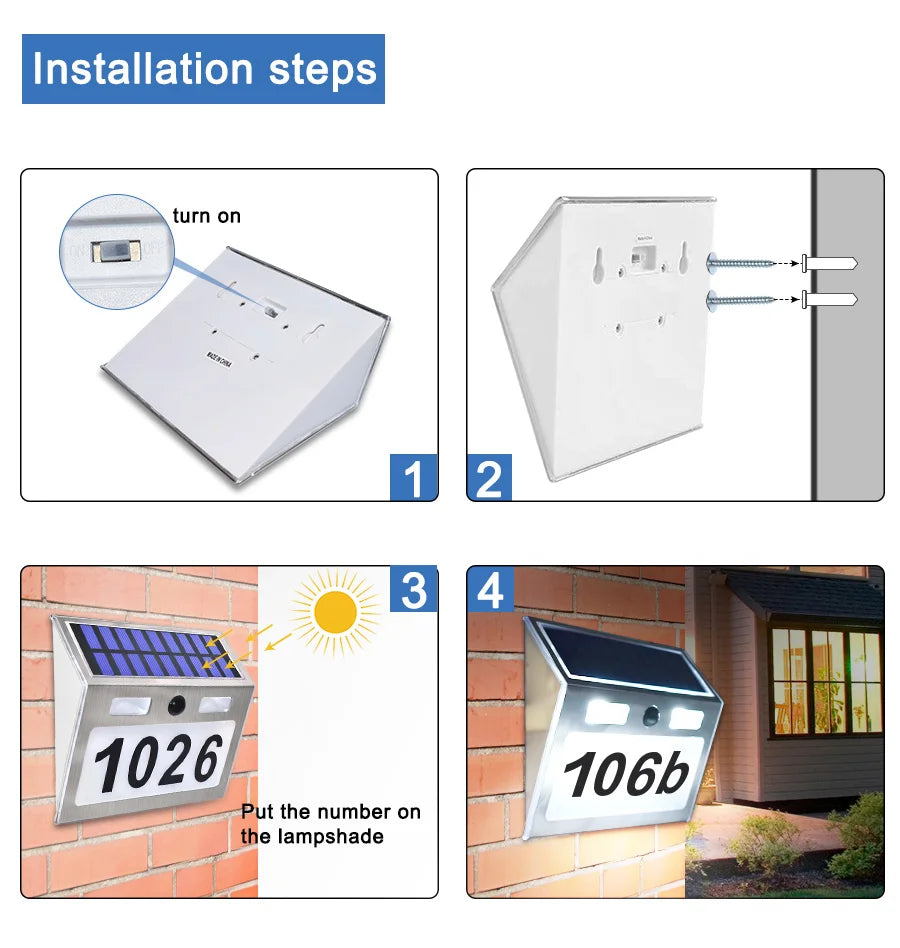 Solar House Number Plaque Light with Motion Sensor LED Lights