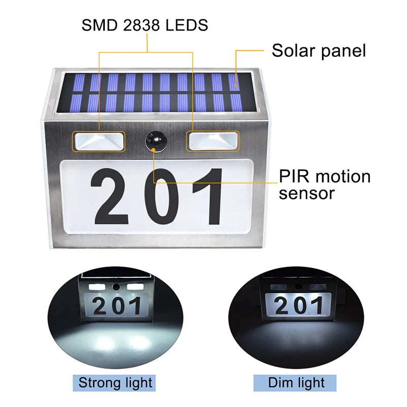 Solar House Number Plaque Light with Motion Sensor LED Lights