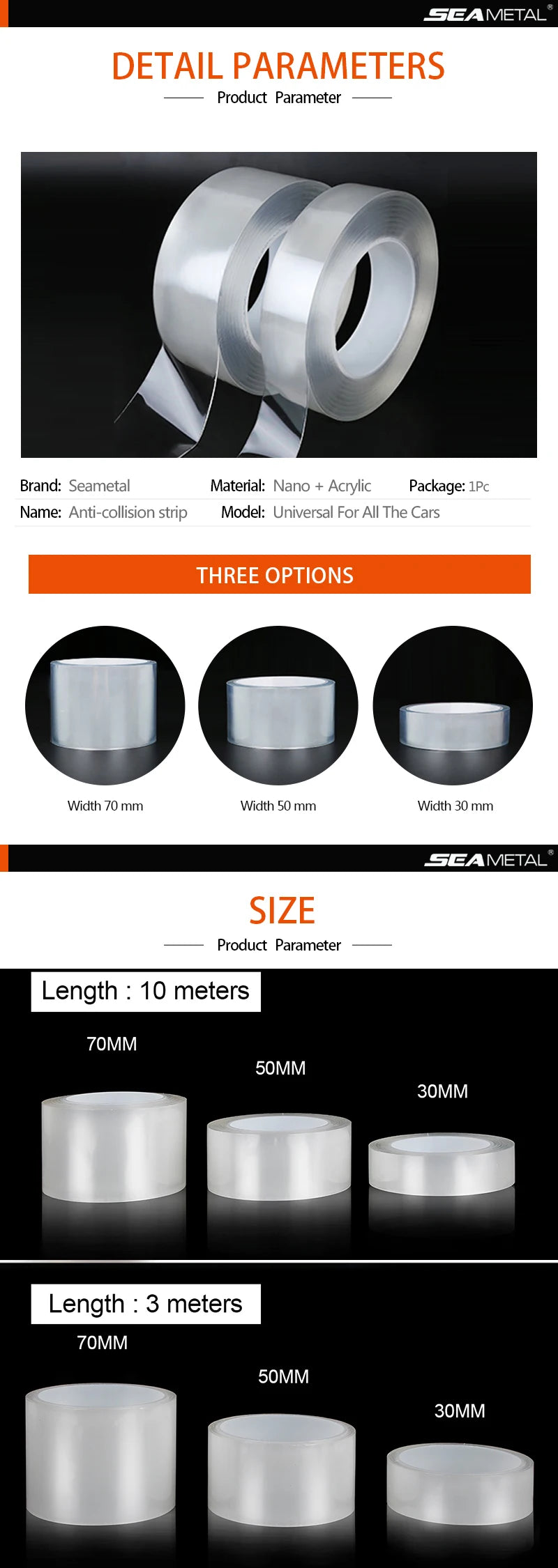 SEAMETAL Transparent Car Sticker Anti Scratch Door Sill Protective Film Free-Cutting Universal PVC Door Edge Protector Sticker