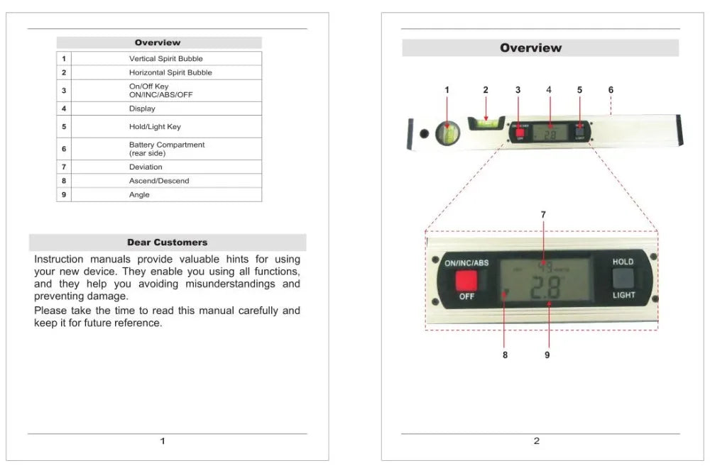 Digital Angle Finder Level 400mm 360° Inclinometer with LCD