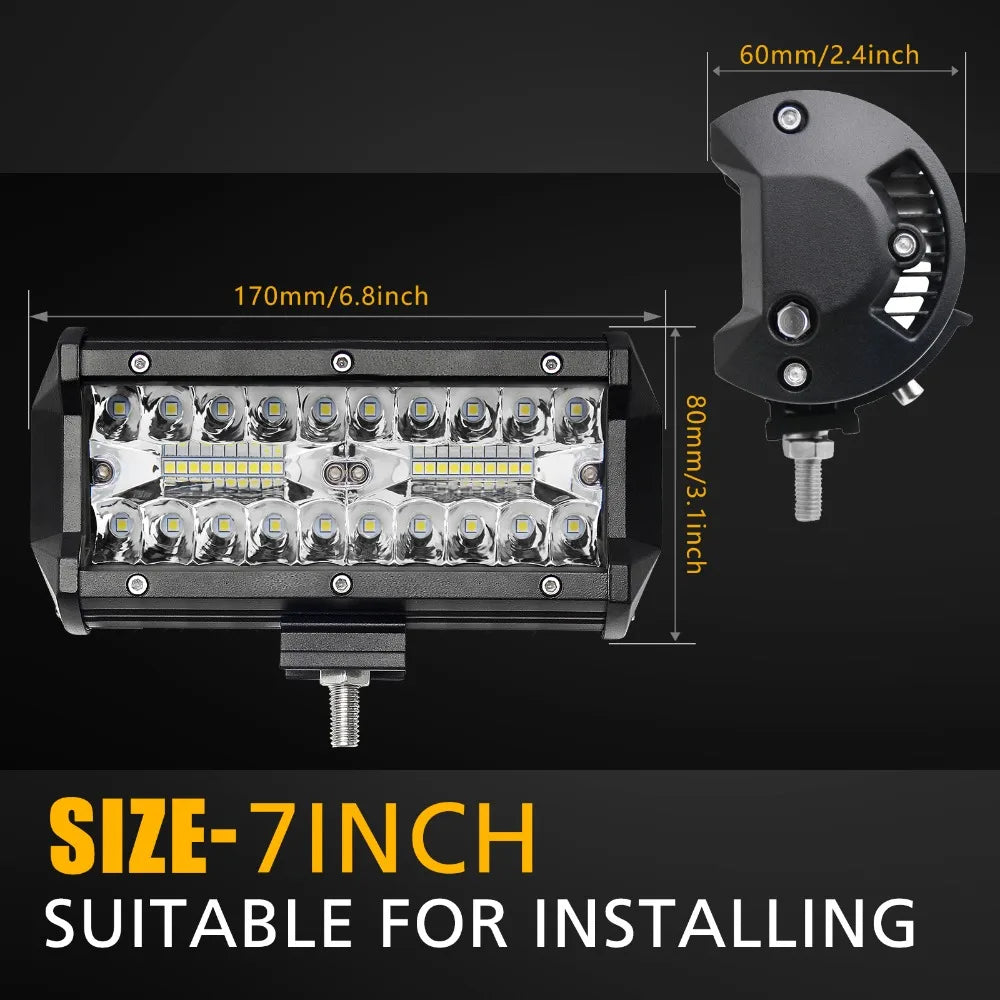 Barra de Luz de Trabalho LED CO LIGHT 4" 2 unidades 120W 7'' para Trator, Barco, Todo-o-Terreno, Camioneta, SUV, ATV, Spot, Flood Combo 12V 24V Luzes de Trabalho LED