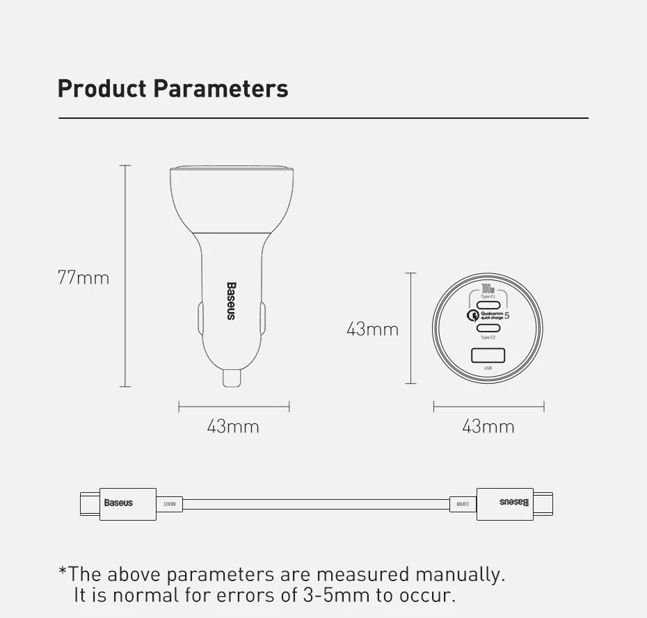 160W Rýchla autonabíjačka QC5 PD3.0 USB-C s dvoma portami pre telefóny a notebooky