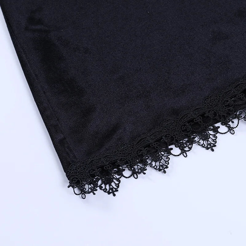 Dark Cross Black Mini Dress Vintage Sexy Spaghetti Strap High Waist Slit Dresses Goth Party Club Women Dress 