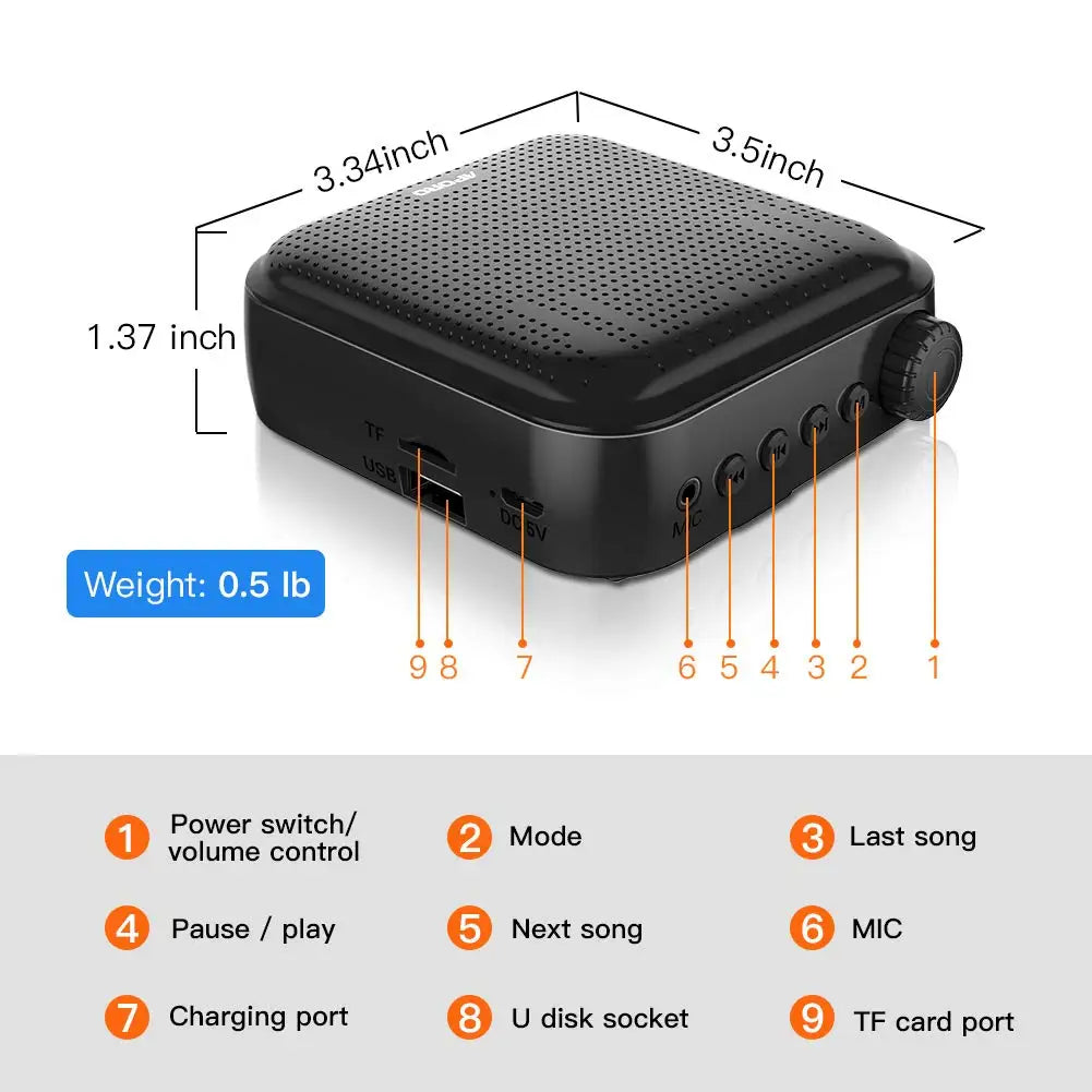 Portable Voice Amplifier with Wired Headset Mic