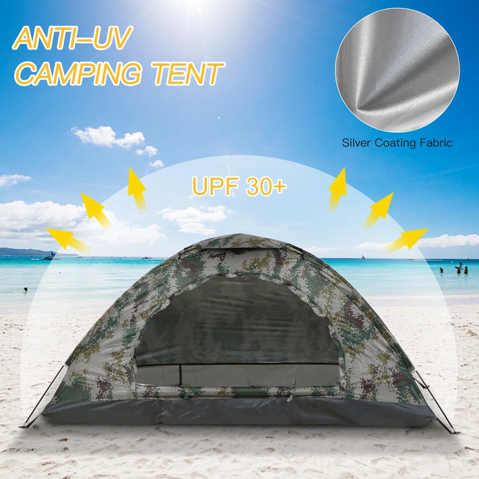 Tomshoo 1/2 Person Ultralight Camping Tent Single Layer Portable Hiking Tent Anti-UV Coating UPF 30+ for Outdoor Beach Fishing 