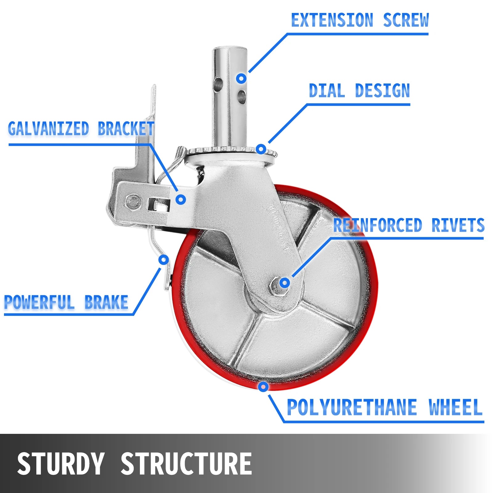 Ensemble de roues pivotantes robustes de 8" avec frein – Capacité de 4400 lbs