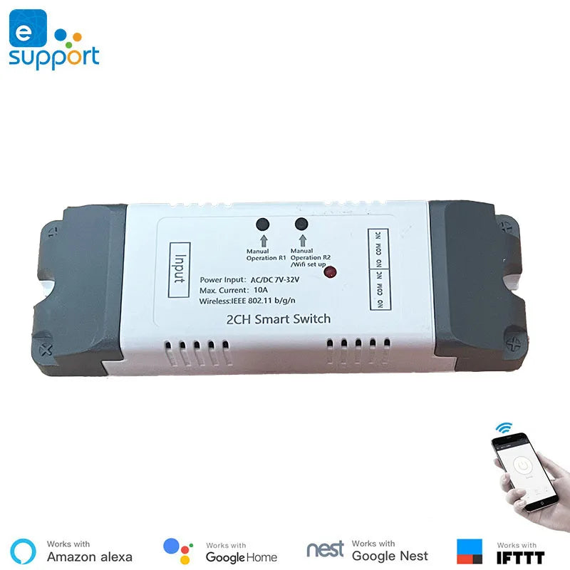 Módulo de interruptor de relé Wi-Fi de dois canais eWeLink