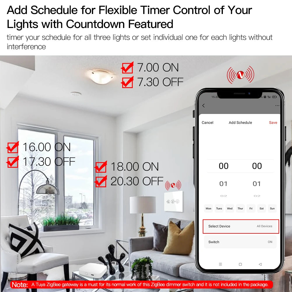 MOES Smart Dimmer Switch ZigBee Tuya, 1/2/3 Gang Control, Alexa Google Home Compatible, APP Remote Dimming