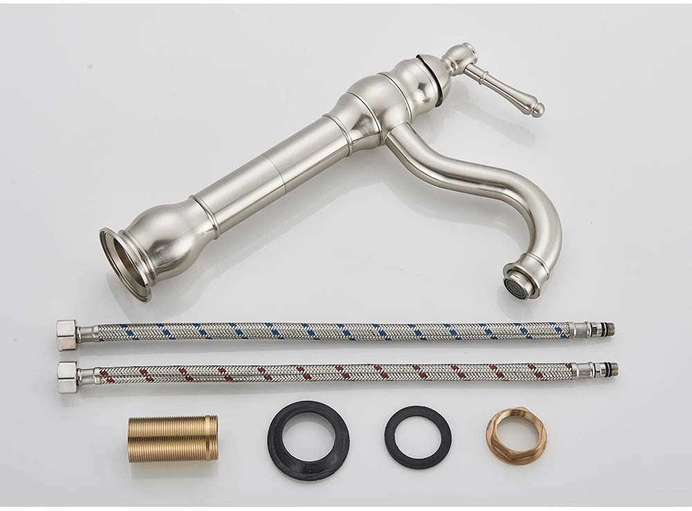 POIQIHY Antique Brass Basin Vessel Sink Faucet Deck Mounted One Hole Cold Hot Water Cold Hot Mixer Tap Bathroom Faucet  1 Hole 