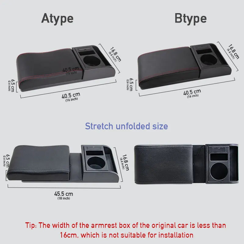Universal Car Armrest with Cup Holder and USB Storage Box