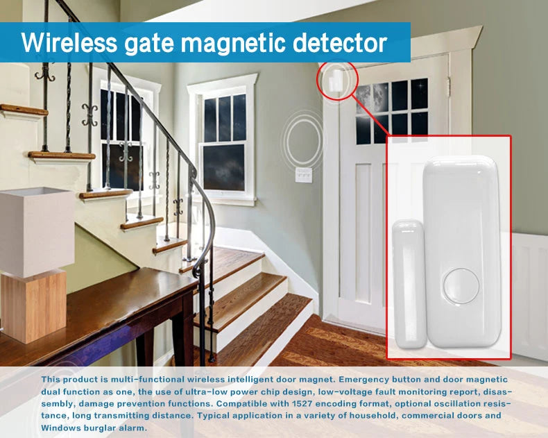GauTone 433MHz Door Detector Wireless Home for Alarm System Alerts Window Sensor 