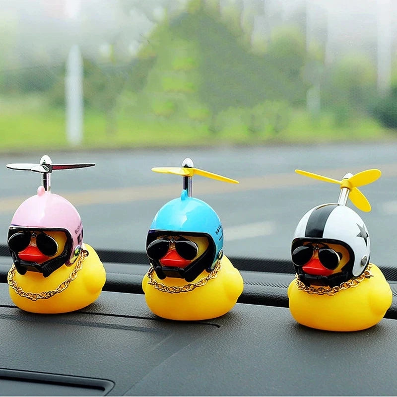 Car Duck With Helmet Broken Wind Pendant Small Yellow Duck Road Bike Motor Helmet Riding Cycling Accessories Without Lights 