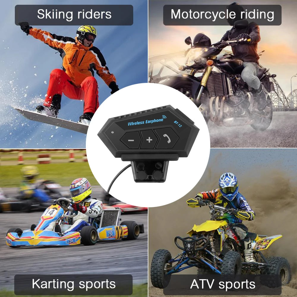 BT12 Motorcycle Helmet Headset Stereo Bluetooth Earphone Wireless Handsfree Mic Headphones Music Player For Motorbike Rider 
