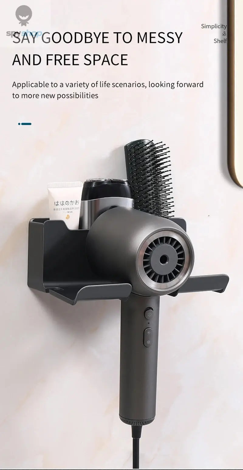 Hair Dryer Holder Wall Mounted Hair Straightener Dryer Hair Stand Bathroom Organizer Shelves Washroom Organization Shelves 