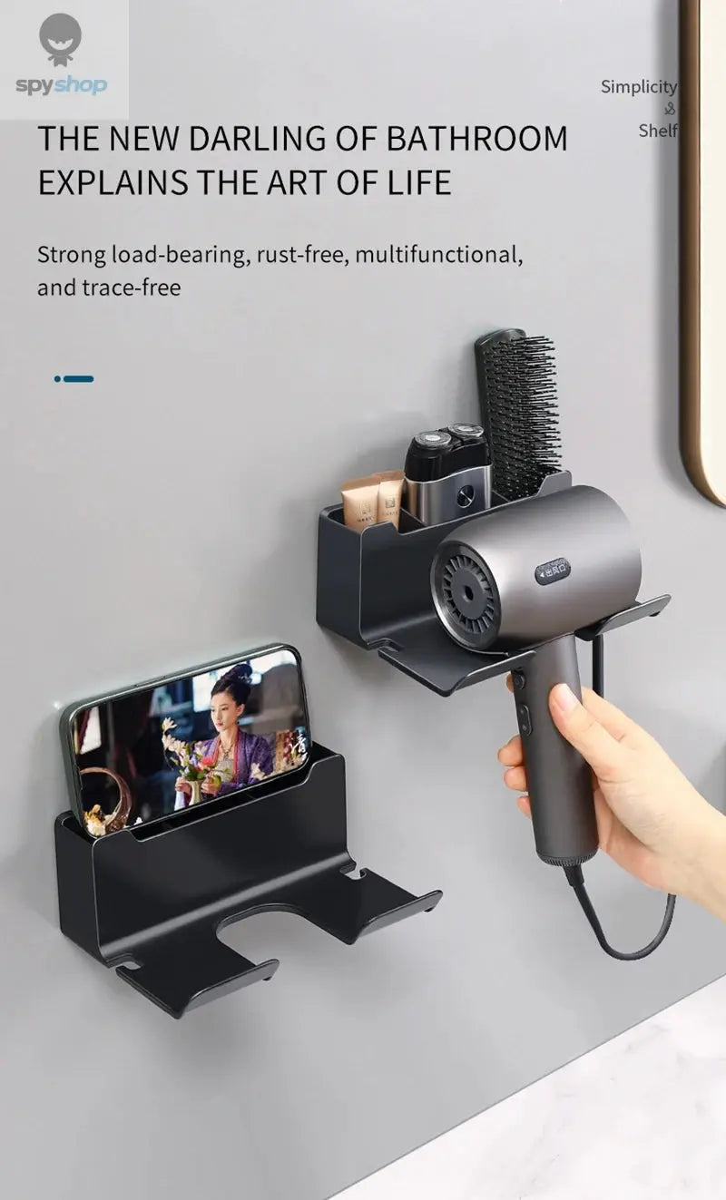 Hair Dryer Holder Wall Mounted Hair Straightener Dryer Hair Stand Bathroom Organizer Shelves Washroom Organization Shelves 