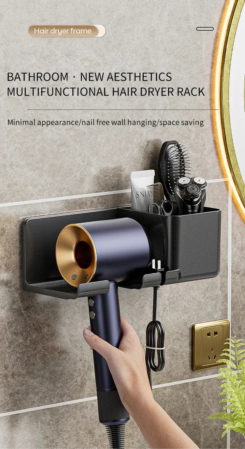 Hair Dryer Holder Wall Mounted Hair Straightener Dryer Hair Stand Bathroom Organizer Shelves Washroom Organization Shelves 