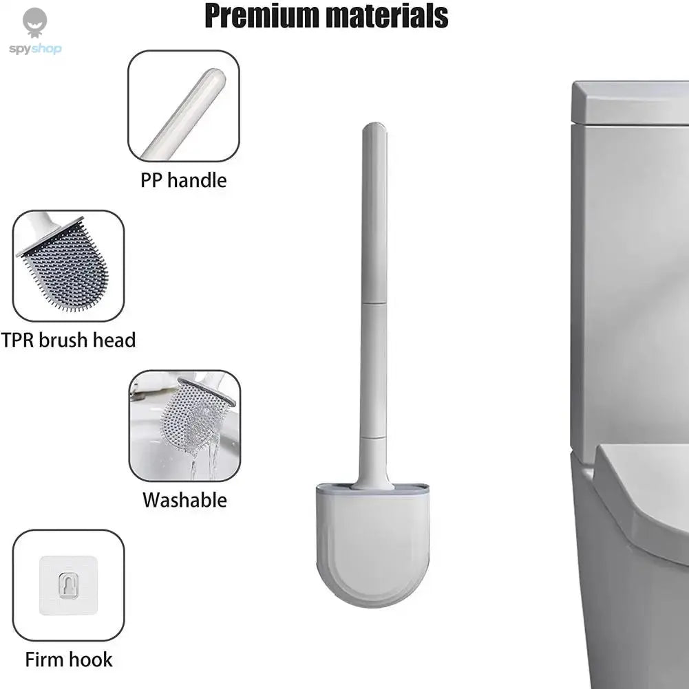 Hanging Silicone Toilet Brush Cleaner with Long Handle Flexible Cleaner Bathroom Brush Quick Drying Holder Bathroom Accessories Spy-shop.com