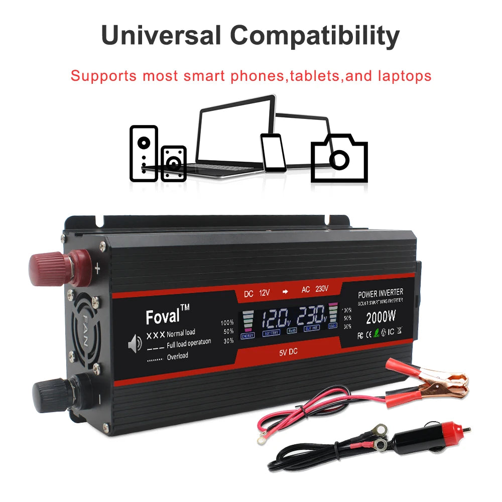 Měnič napětí 1500W–2600W s LCD a dvojitým USB