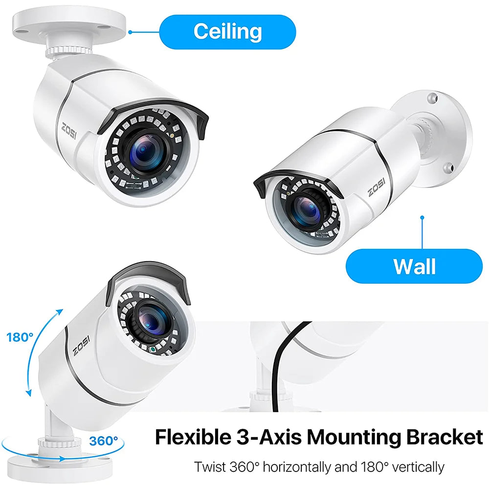 ZOSI 1080P 2MP Wired Bullet CCTV Camera with 120ft Night Vision