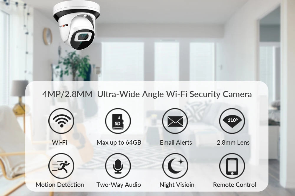 4MP WiFi vnútorná bezpečnostná kamera s nočným videním a upozorneniami na pohyb