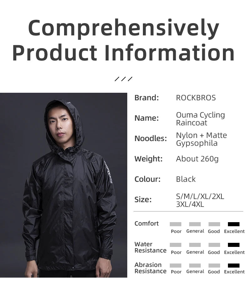ROCKBROS Cycling Waterproof Jacket Men Breathable Reflective Hooded Raincoat Waterproof  Outdoor Sport Windbreaker European Size 
