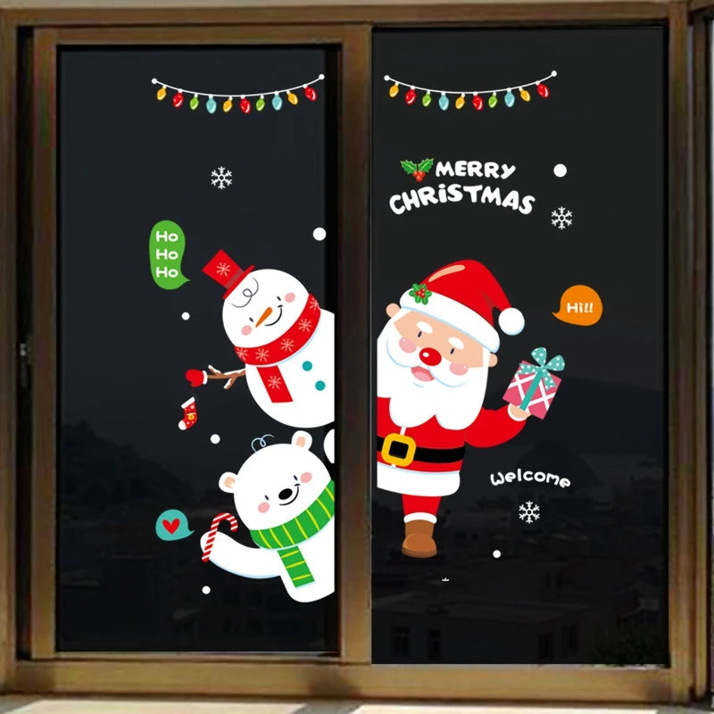 Christmas Wall Window Stickers Marry Christmas Decoration For Home 2024 Christmas Ornaments Xmas Navidad Gift New Year 2025 