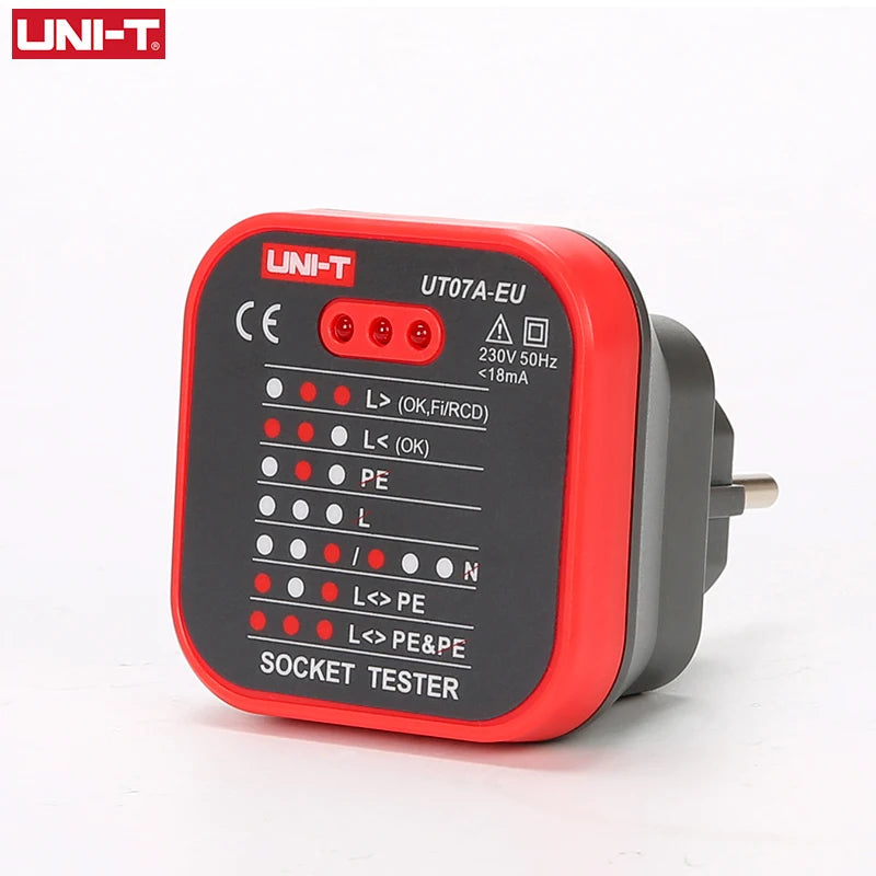 UNI-T UT07 Socket Testers Detector EU Plug Ground Neutral Fire Plug Polarity Phase Check Wiring Detection RCD Leakage Test 