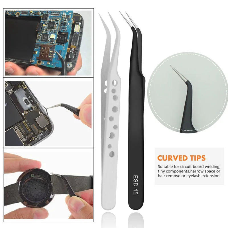 Nine-Piece Precision ESD Tweezers Set