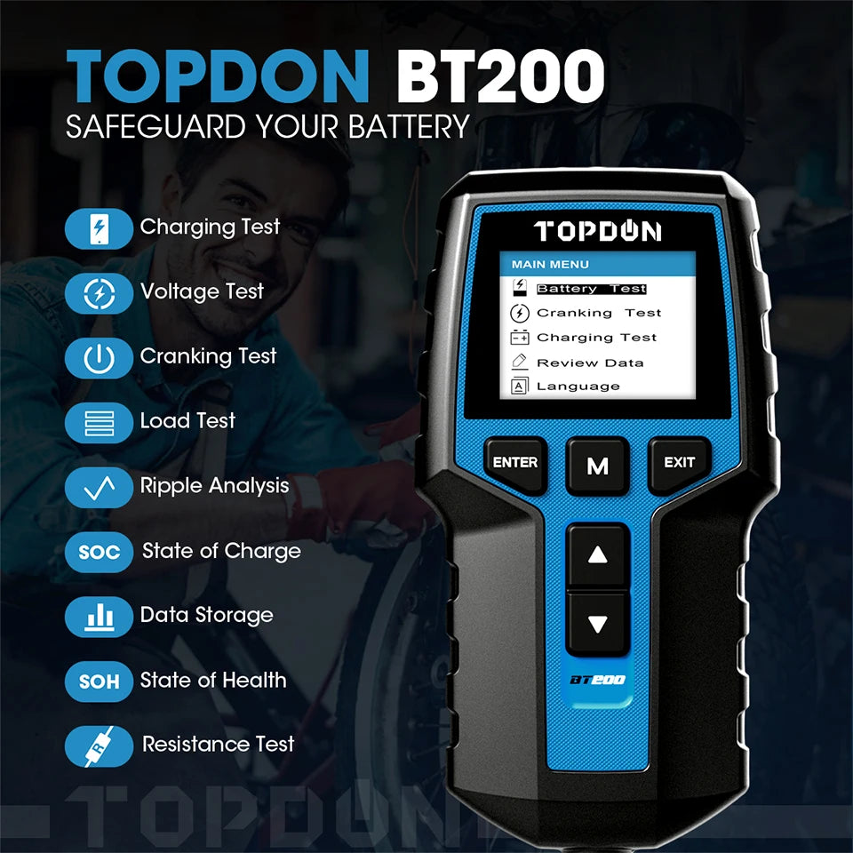 TOPDON BT200 Tester Portatile per Batterie per Sistemi Automotive 12V