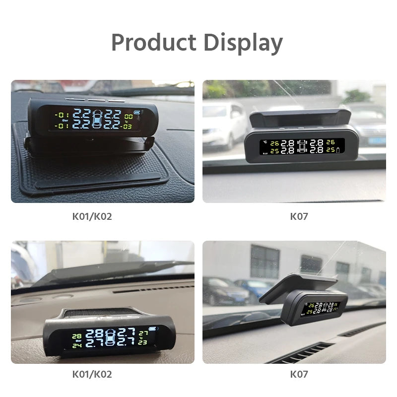 E-ACE Solar Power TPMS Car Tire Pressure Alarm Monitor System Auto Security Alarm Systems Tyre Pressure Temperature Warning 
