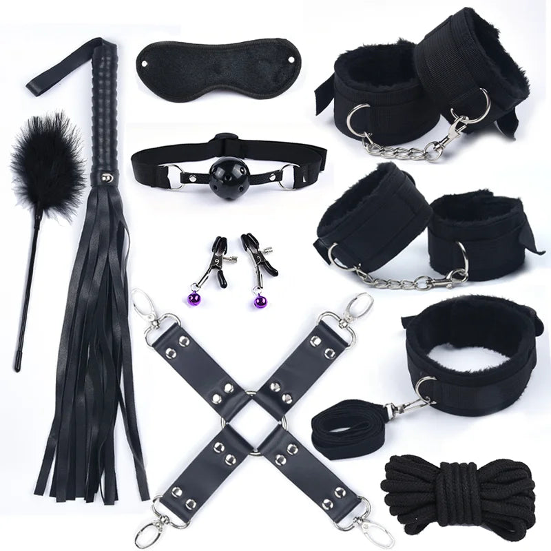 Rabbit Tail Anal Plug Bondage Set Sex Toys For Women Whip Handcuffs For Sex Bdsm With 10 Speed Vibrator Exotic Adult Games 