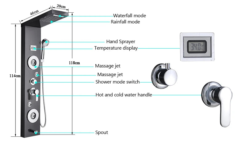 LED Shower Panel Massage Jet Shower System