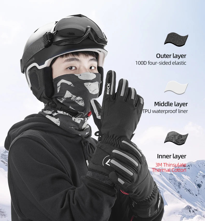 ROCKBROS Skidhandskar Snowboardhandskar Snöskoter Motorcykel Ridvinterhandskar Vind- och Vattentäta Unisex Snöhandskar