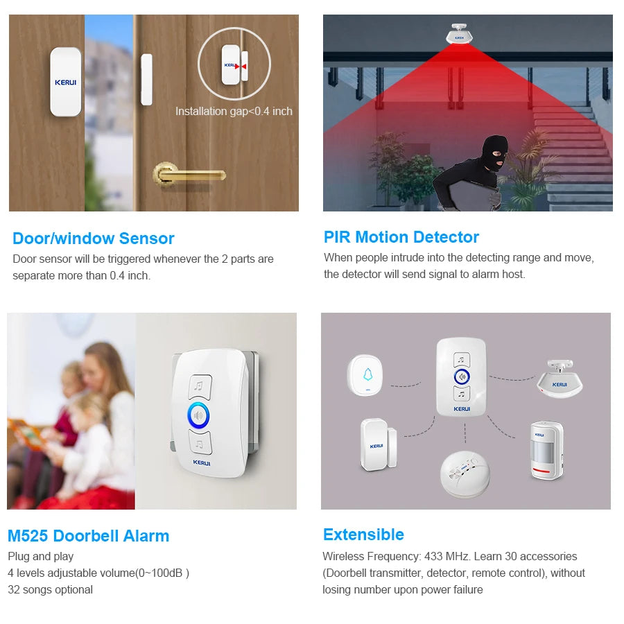 KERUI Wireless Door Sensor Doorbell with 60 Chimes, 500ft Range