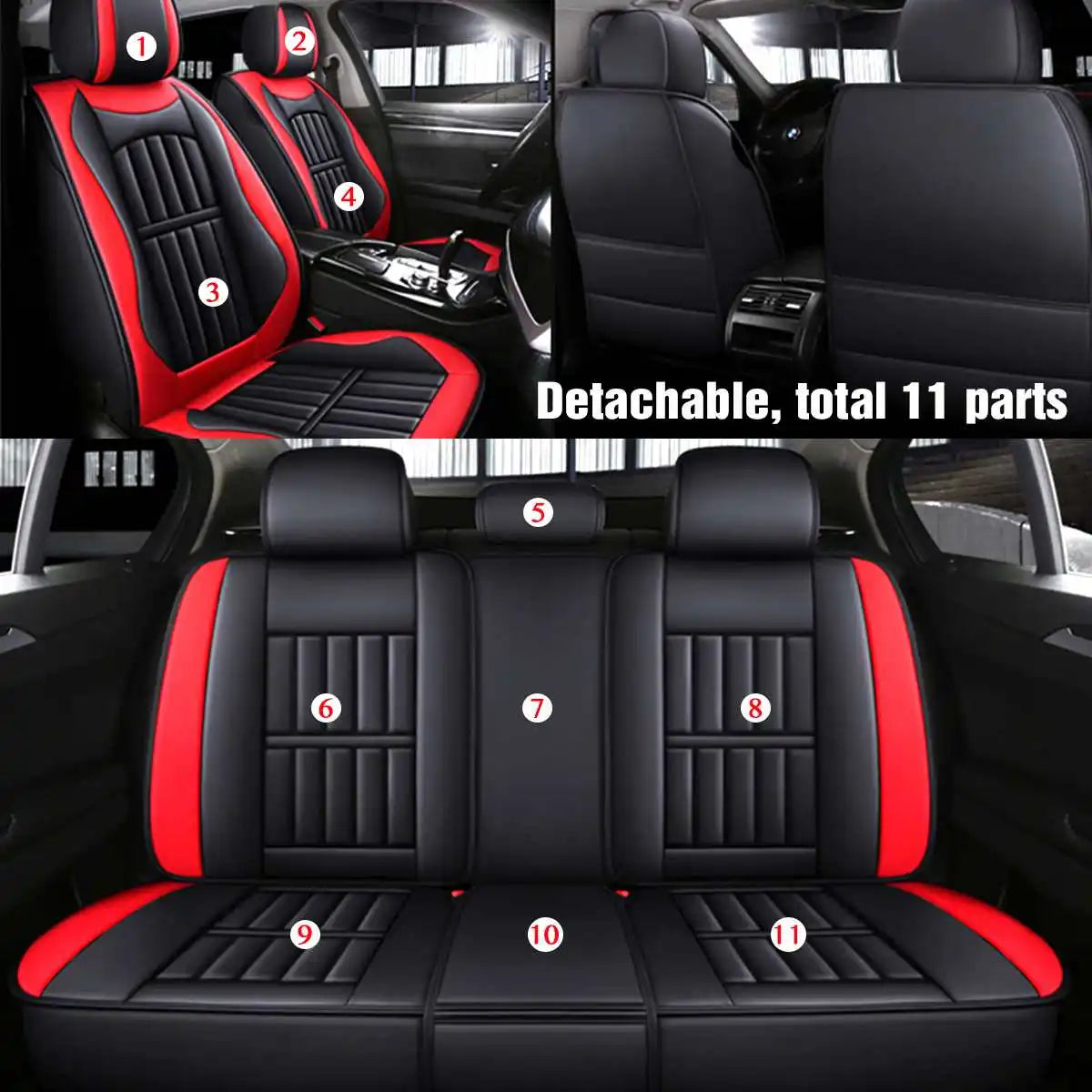 11-Piece 5-Seat PU Leather Car Seat Covers Set