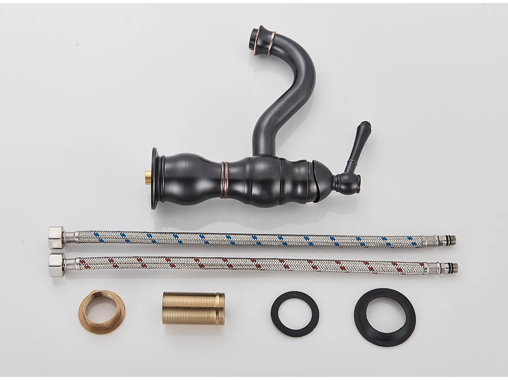 POIQIHY Antique Brass Basin Vessel Sink Faucet Deck Mounted One Hole Cold Hot Water Cold Hot Mixer Tap Bathroom Faucet  1 Hole 