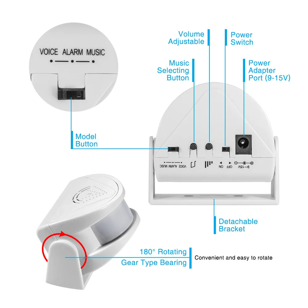 Wireless PIR Motion Sensor Door Chime Alarm with 3 Modes