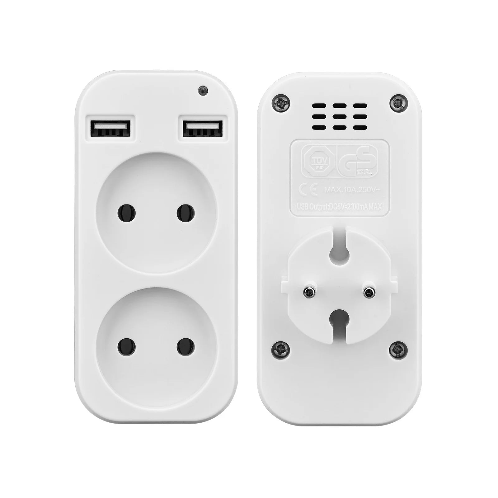 Adattatore prese/strip a muro EU 2023 con ciabatta elettrica a doppia presa portatile, 2 porte USB per telefoni cellulari, 1200W 250V, per smartphone e tablet