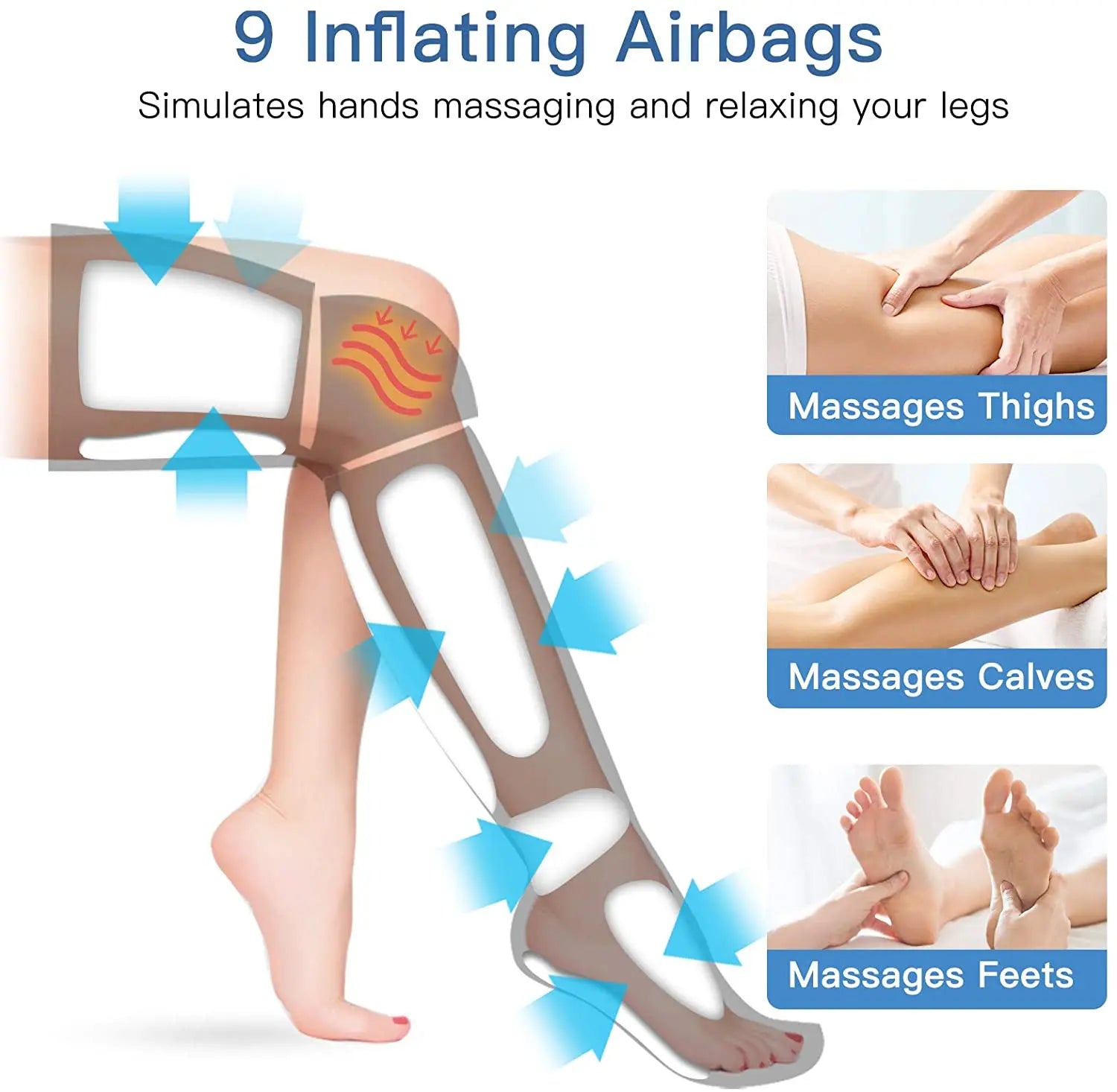 Foot air pressure leg massager promotes blood circulation, body massager, muscle relaxation, lymphatic drainage device 360° 